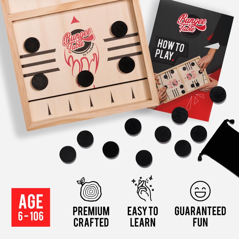 Bungee Table Fast Sling Puck Game - Large Size - Test Your Speed and Accuracy with This Fast-Paced Wooden Air Hockey Board Game - Guaranteed Fun for Family Night or Friends Party - Image 3